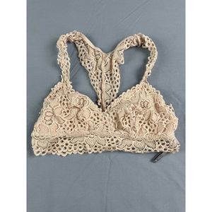 Aerie Lace Eyelet Racerback Bralette Beige Wireless Size Medium Comfort